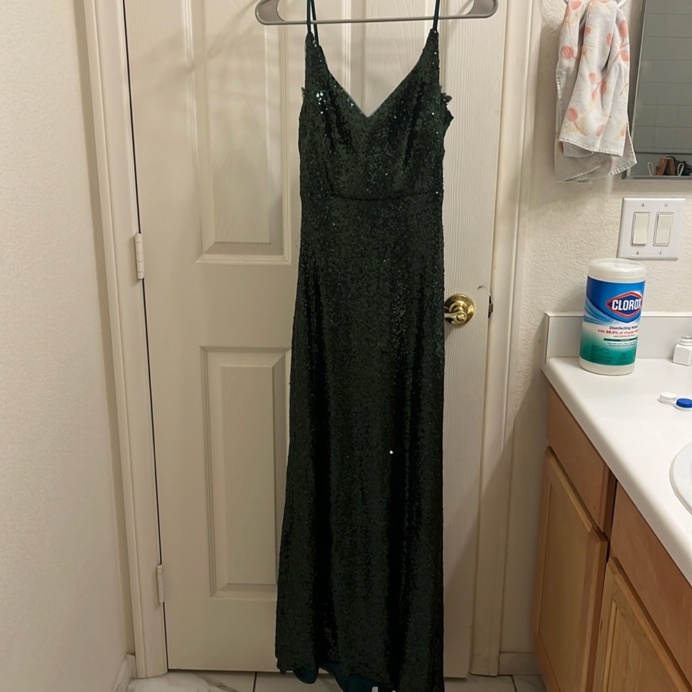 RENZRAGS Bridesmaid Dress V Neck HQ430 in Dark Green YR46